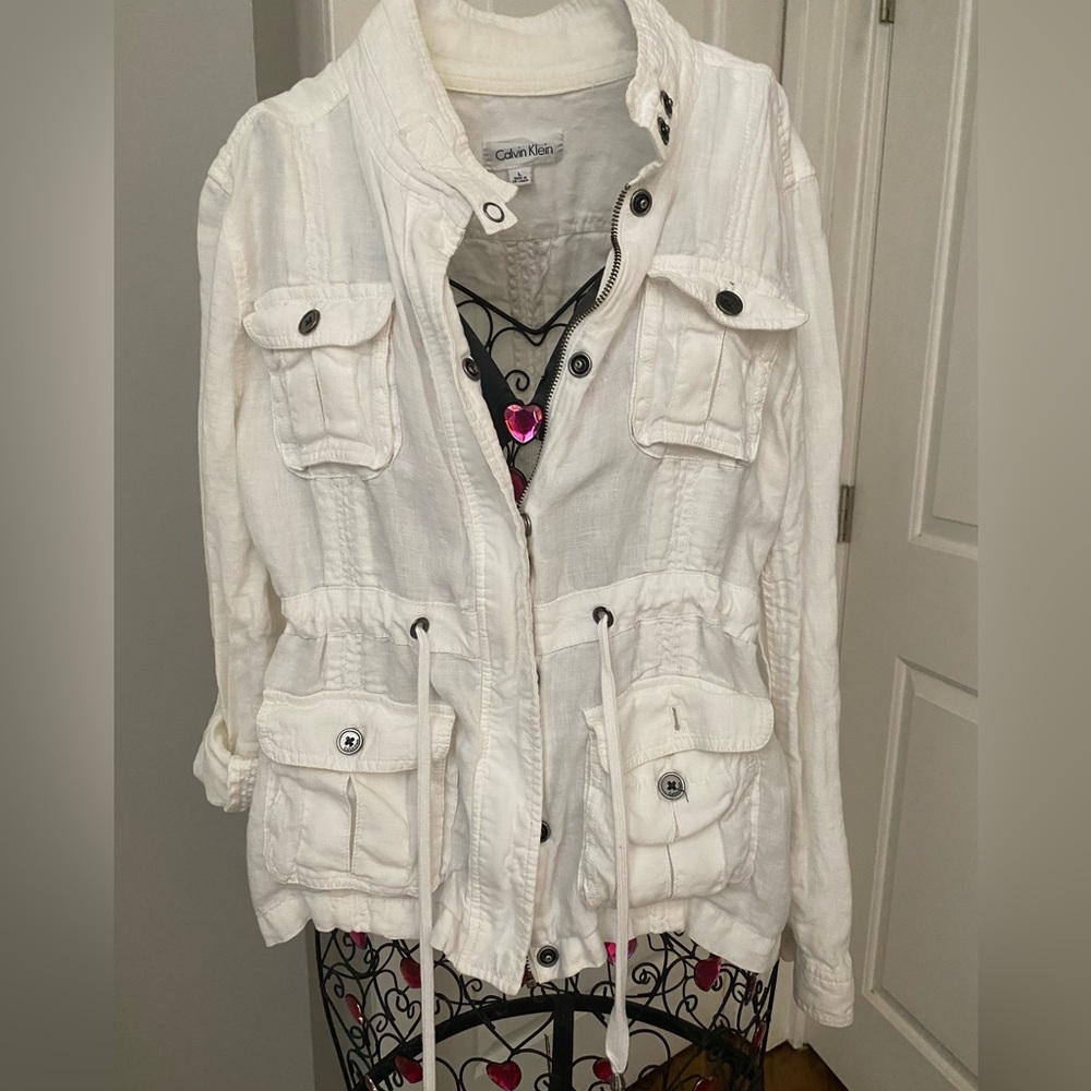 Calvin Klein linen white utility cargo jacket
